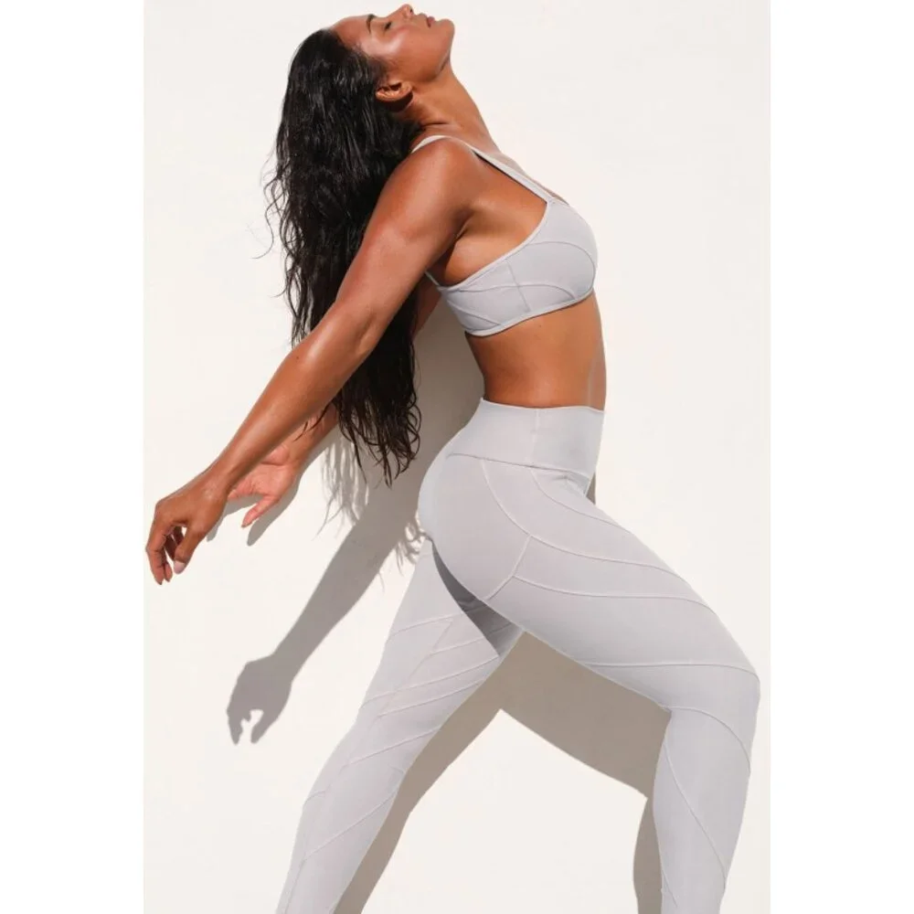 BUNDLE Alo Washed Alosoft Sunray Bra & High-Waist Legging Grey Sky Wash SET XS